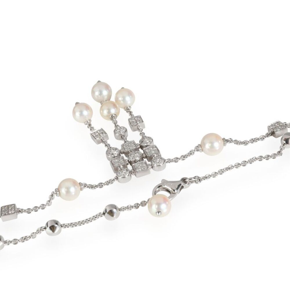BVLGARI Lucea Pearl & Diamond Drop Necklace in 18K White Gold 1.56 CTW - Picture 4 of 5